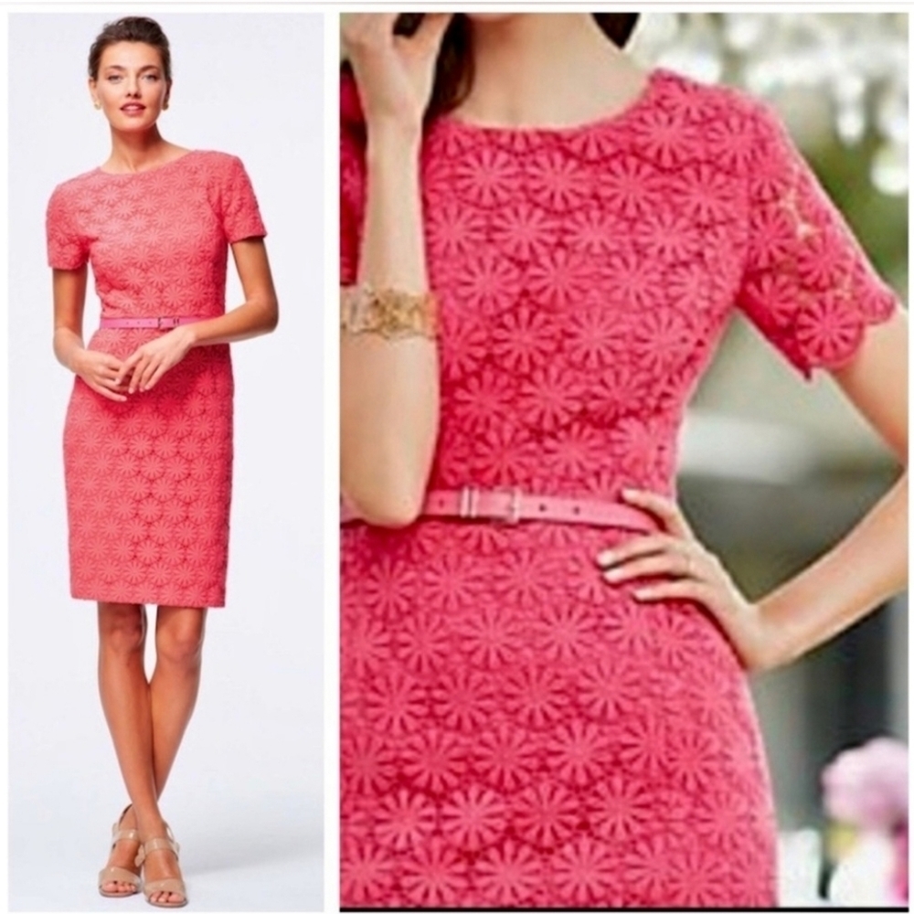 Talbots Coral Pink Crochet Lace Sheath Dress Sz 4